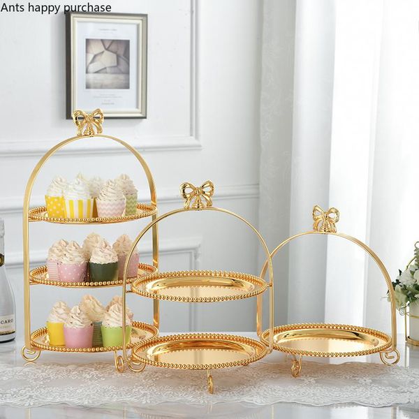 

single layer two layers three bow metal cake stand gold silver round pearl dessert pan fruit tray display other bakeware