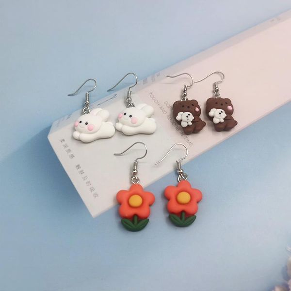 

dangle & chandelier 1pair korea cute flowers earrings for women girl animal bear drop earings jewelry ec440, Silver