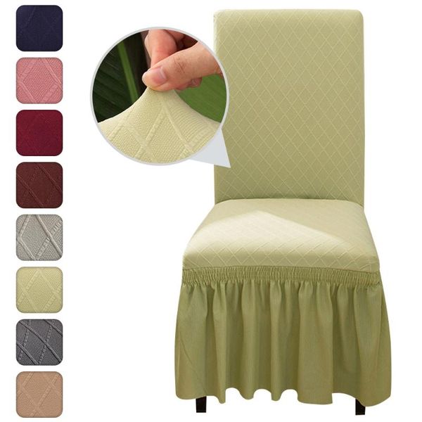 

plaid chair cover solid color long skirt pendulum slipcover case removable for home kitchen wedding decorative universal size covers
