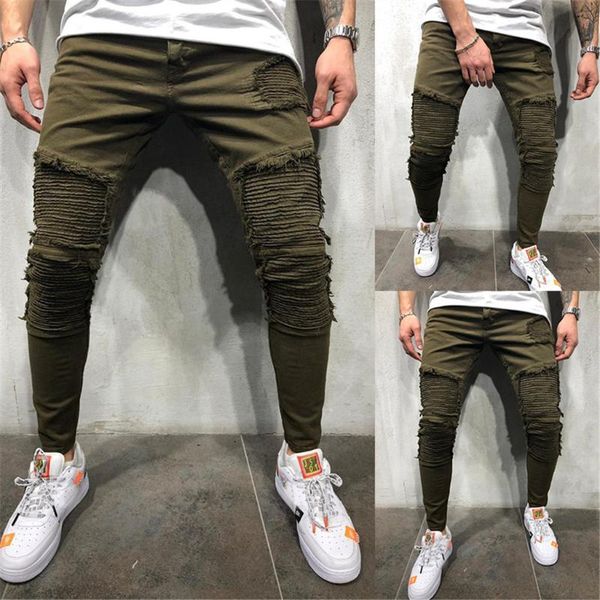 

men's jeans 2021 simple fashion slim punk style stitching feet pants, Blue