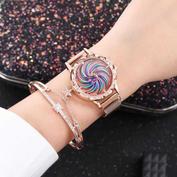 

wristwatches women magnet buckle lucky flower watch luxury ladies rhinestone quartz magnetic mesh bracelet relogio feminino, Slivery;brown