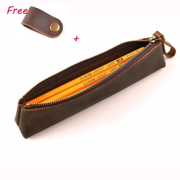 

genuine leather simple style pen pencil case holder box bag storage container for fountain ballpoint + a cable winder bags