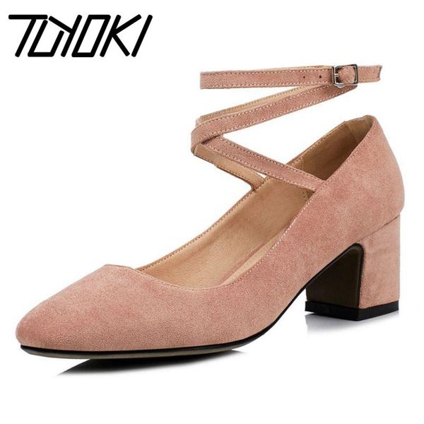 

dress shoes tuyoki size 33-43 5 colors real leather basic high heels women square toe thick heel pumps office lady concise footwear, Black