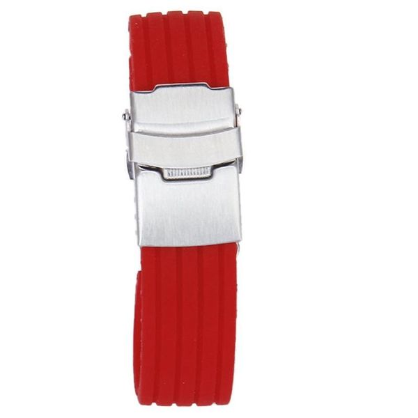 

watch bands 22mm silicone rubber strap band deployment buckle waterproof---red, Black;brown