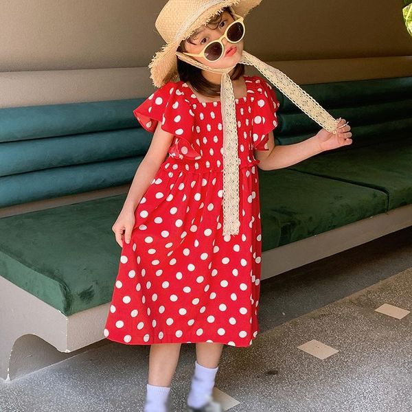 

girl dress princess polka dot sundress petal sleeve holiday beach party wedding for red children kid summer clothing girl's dresses, Red;yellow