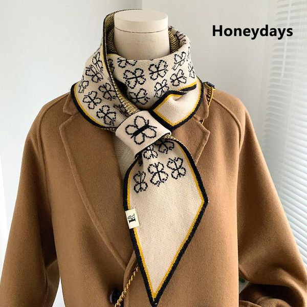 

scarves 2021 version of the bow pattern wool lazy knitted scarf winter decorative double-sided small scarfs warm neckerchief collar, Blue;gray