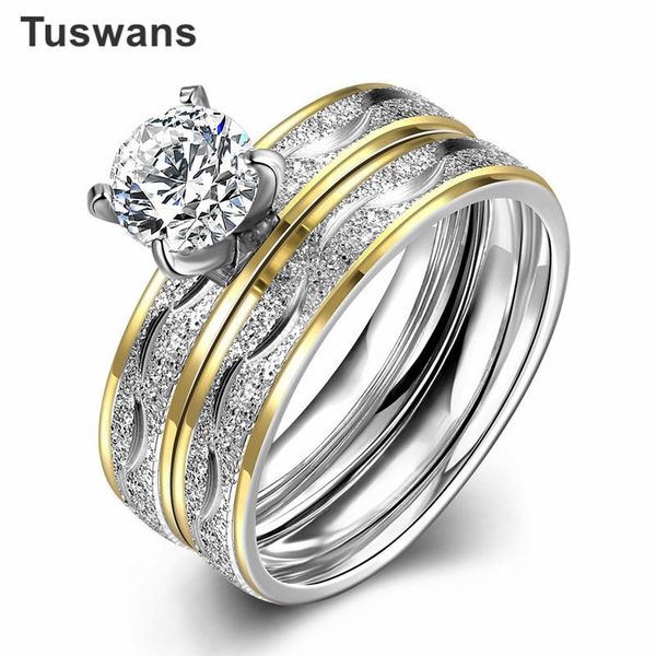 

wedding rings 316l stainless steel cz double engagement for women gold color pair of tstgr063), Slivery;golden