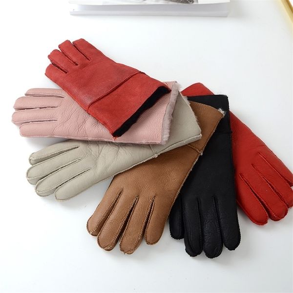 

sheepskin wool integrated gloves women's winter thickened cycling warm outdoor, Black