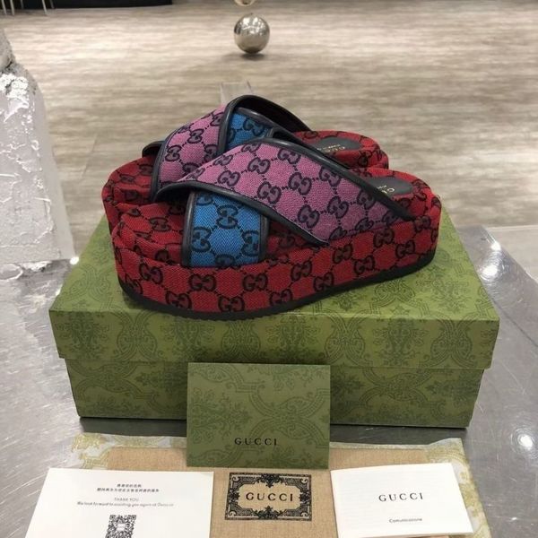

2021 spring and summer new leather embroidered double g-shaped slippers for women ysj, Black