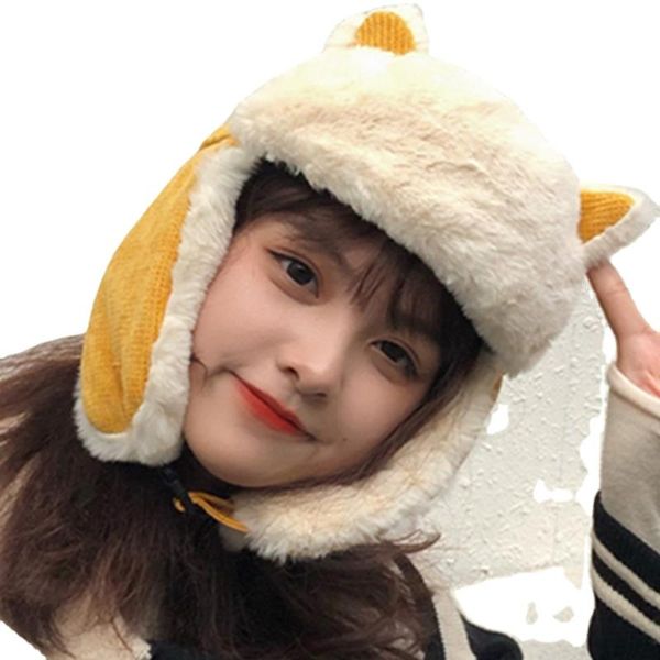

berets women's cute cat ear bomber hat winter warm thick fleece corduroy with ears cycling riding beanies russian woman hats, Blue;gray