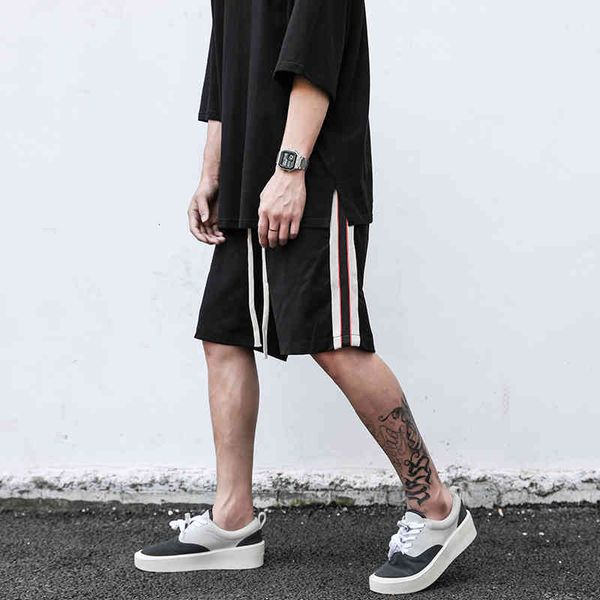 

men's shorts high side street takes breathable sport shorts elastic men the waist block color oversize casual knee height pants, White;black