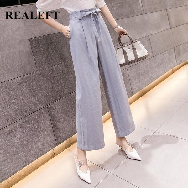 

women's pants & capris realeft spring summer 2021 korean style casual wide leg pant high waist elegant ankle-length trousers female, Black;white