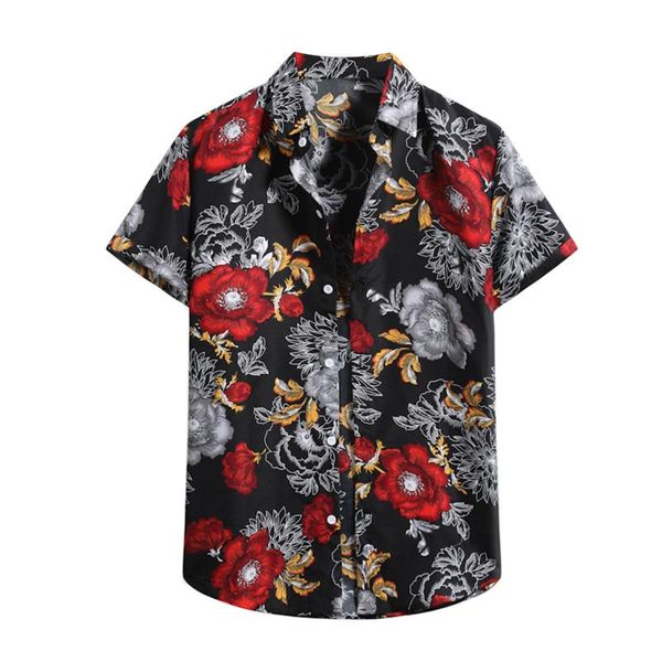 

shirts for men 2021 short sleeve shirt hawaiian beach flower men's turtleneck summer casual floral ware t-shirts, White;black