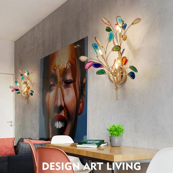 

wall lamp nordic branches agate led art living room bedroom carnelian lights modern decor interior lighting decorative
