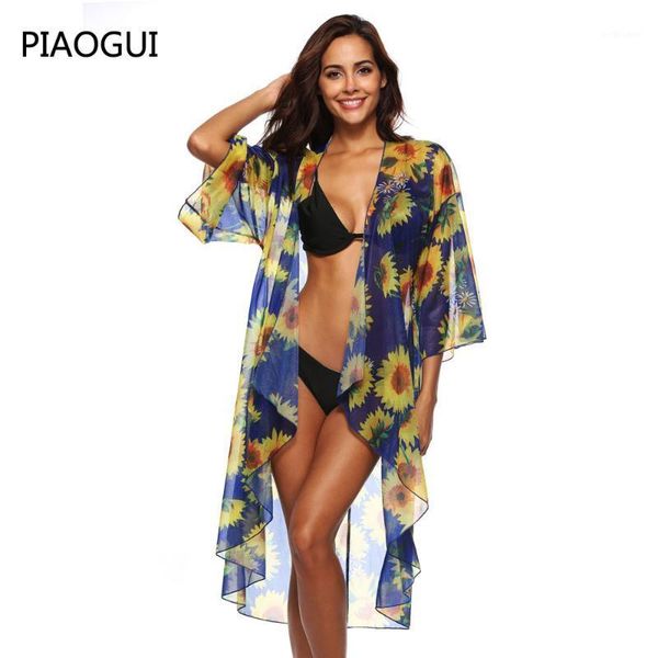 

women's blouses & shirts women beach casual summer shirt for 2021 floral print chiffon loose outwear blouse long clothing arrival, White
