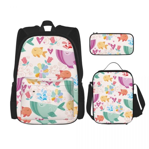 

backpack 3pcs/set cute sea world backpacks school bags for boys girls students travel bag casual mochila
