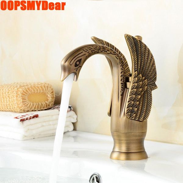

antique faucet bathroom cold mixer tap basin sink brush gold kraan washbasin copper swan grifo deck mount rose faucets