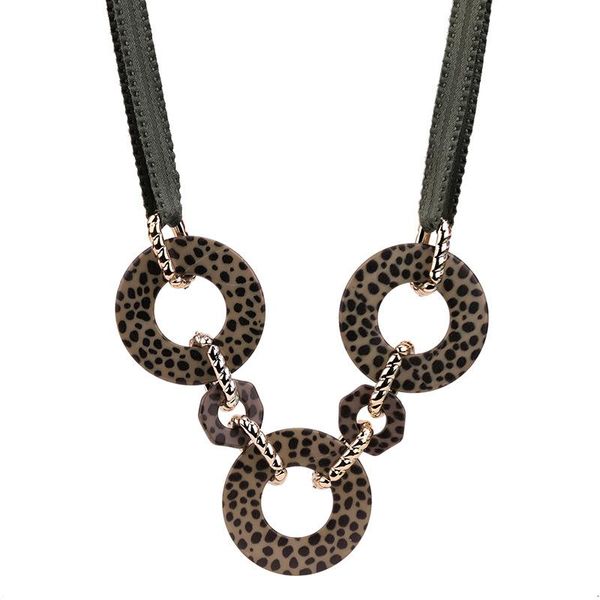 

chokers 2021 arrival european jewelry acrylic leopard print pattern rope chain choker necklace women round geometric csual necklaces, Golden;silver