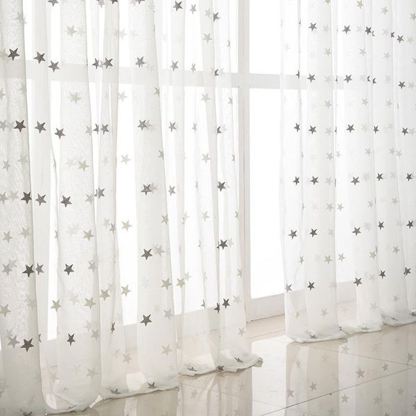 

star embroidered sheer curtains for bedroom kids children pastoral countryside bay window grey voile drapes tende curtain &