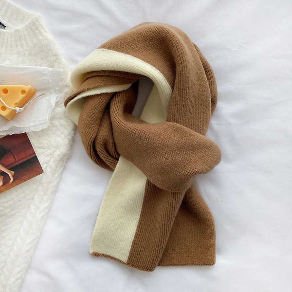 

2021 japane korean fairy temperament color matching knitted scarf autumn and winter warm couple wool bib trend, Blue;gray