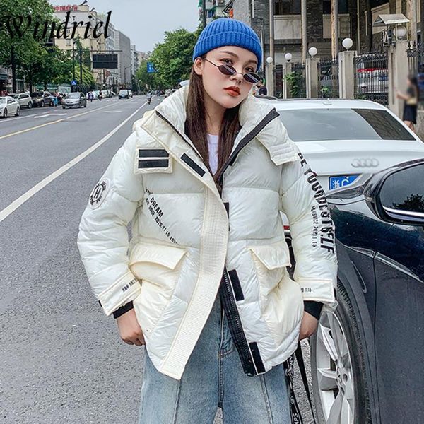 

women's down & parkas winter jacket coat snow wear hooded parka woman cotton padded clothing waterproof bright loose jackets windriel f, Black