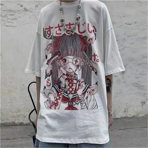 

dark short-sleeved male student fashion print trend loose large size couple t-shirt summer cartoon tshirts t shirts men's t-shirts, White;black