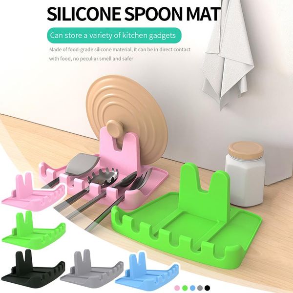 

mats & pads 2 in 1 larger size kitchen spoon holders silicone rest multifunctional soup rack cooking tools heat resistant storage