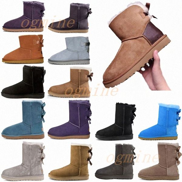 

[shipped asap] designer wgg snow boots woman classic with wool fur shoes womens lady winter bow knee high flat ankle platform trainers n5uu#, Black