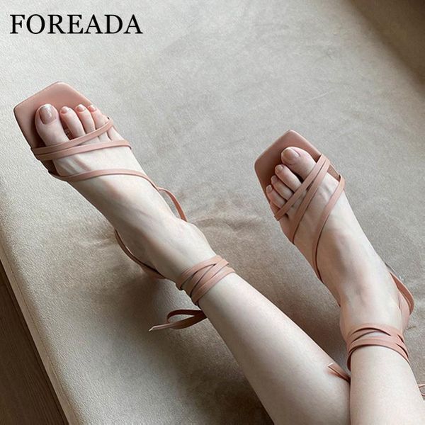 

dress shoes foreada narrow band high heels real leather sandals crystal block heel cross strap square toe female party pink 40, Black