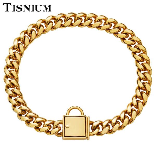 

14mm dog collar gold color lock solid stainless steel leash pet supplies necklace high polished wholesale and retail chains, Silver