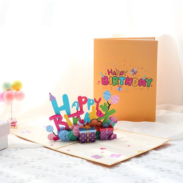 Biglietto d'auguri creativo 3D all'ingrosso con busta per bambini Regalo di benedizione della moglie Biglietti d'auguri stereo pop-up fatti a mano Cartolina d'invito alla festa