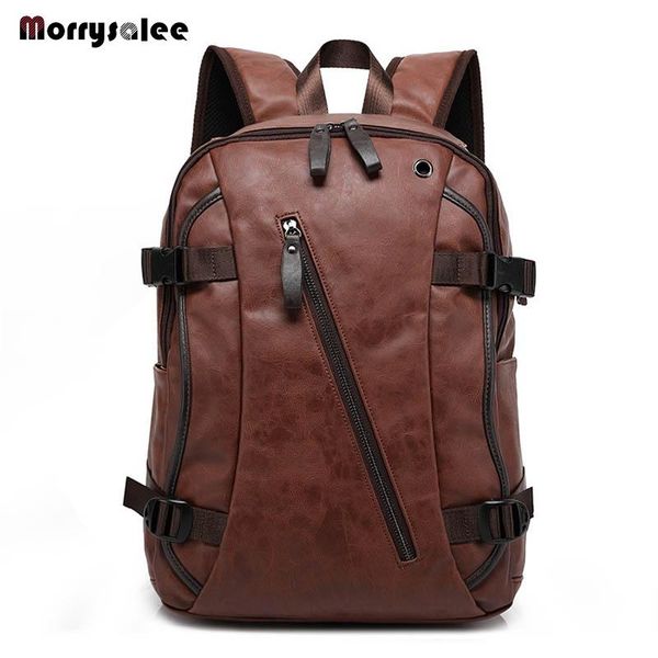 

backpack vintage men school student bags computer bag travel backpacks fashion style pu leather zipper solid embossing 2021