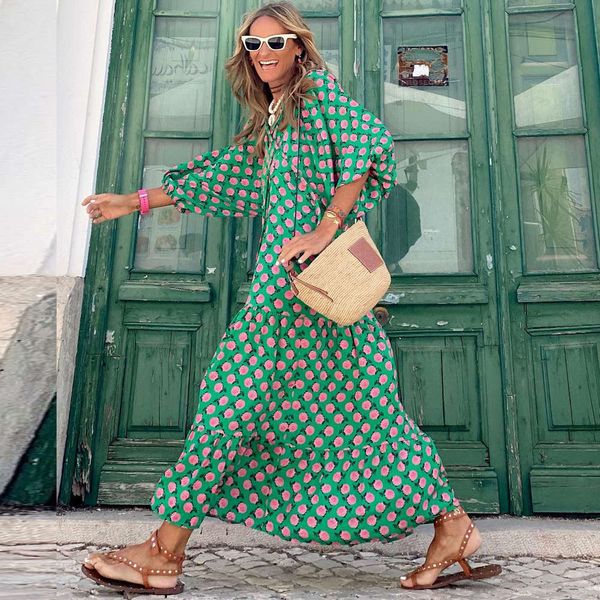 

long v-neck print small fresh green temperament loose waist, White;black