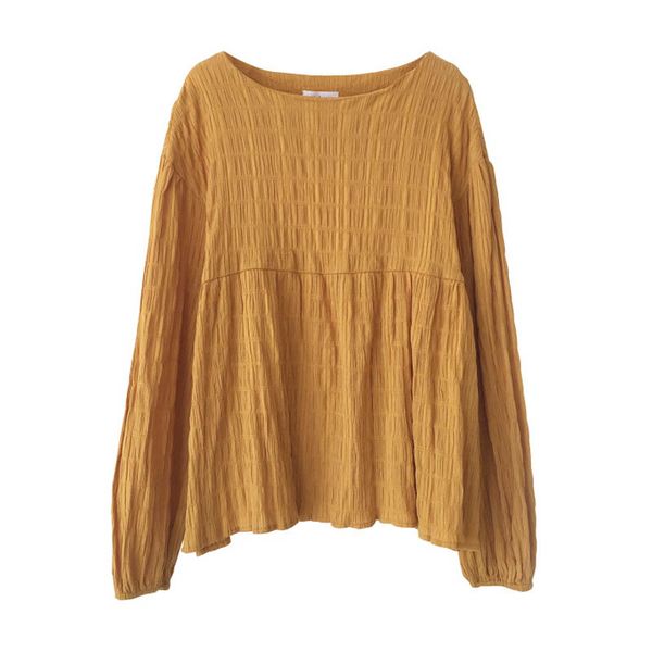 

yellow white solid women slash neck long sleeve loose blouse b0320 210514