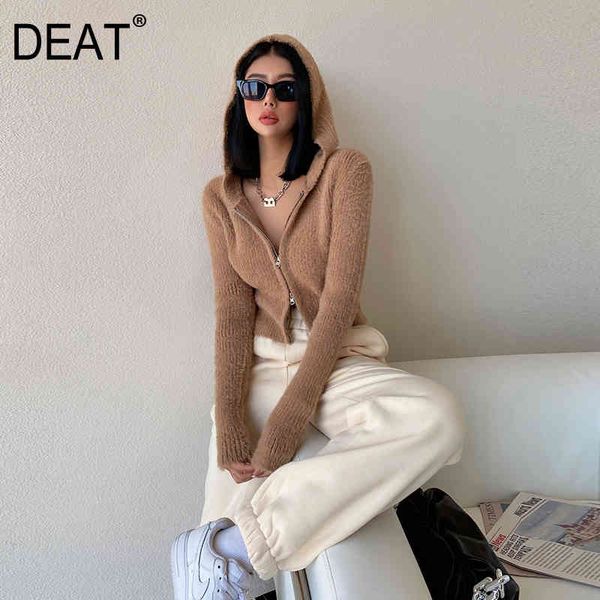 

[deat] knitting cardigan black vintage sweater loose fit v-neck long sleeve women new fashion tide spring autumn gx56 210428, White;black