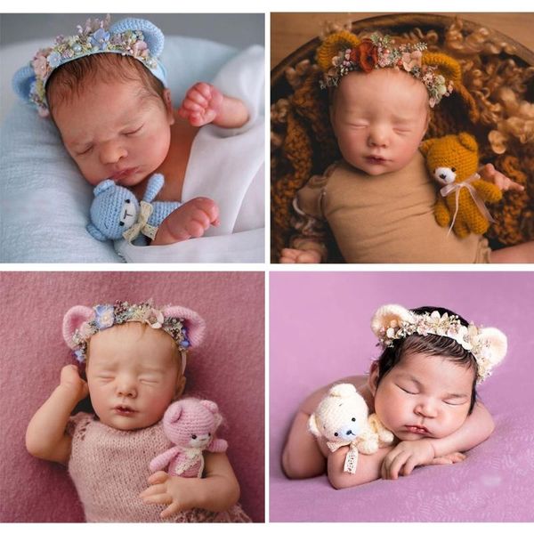 

caps & hats 2 pcs baby knitted hat doll set crochet toy born pography props for infants po shooting, Yellow