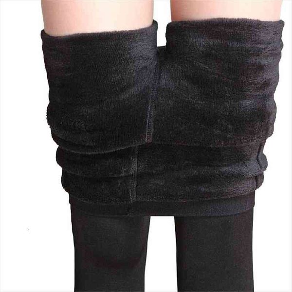 

autumn winter push up womens leggings velvet warm thermal pants elastic high waist thick clothes skinny ankle length trousersers, Black
