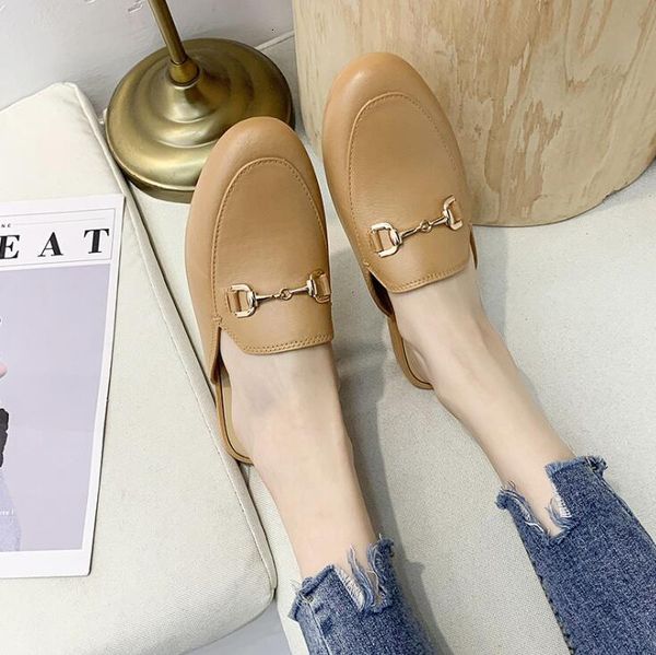 

women slippers designer fashion pu loafers shoes metal chain ladies casual mules flats moccasins, Black