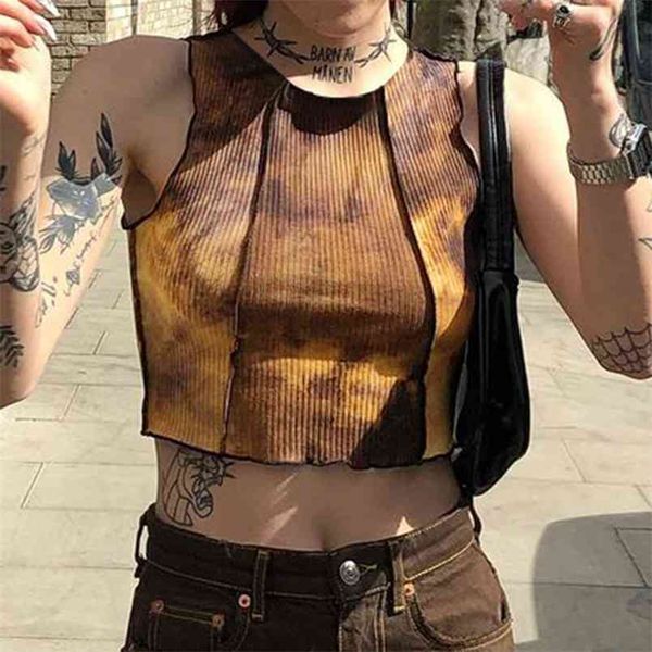 

tie dye pinted y2k crop tank for girls casual women fashion chic summer sleeveless feamle shirt tee pullovers vest 210510, White