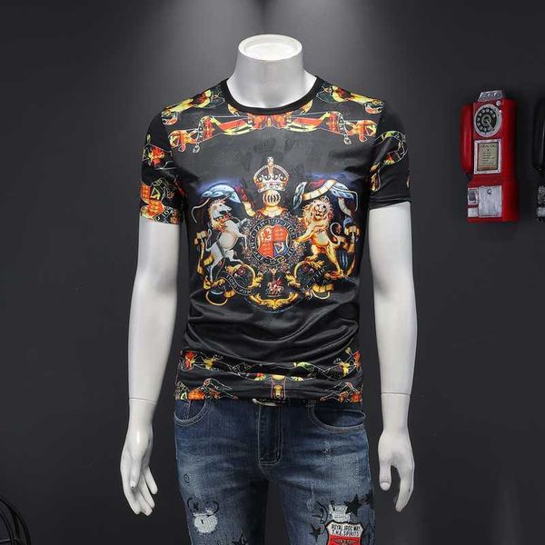 

luxury retro print t shirt men ice silk breathable casual t-shirt streetwear tshirt clothes camiseta masculina 210527, White;black
