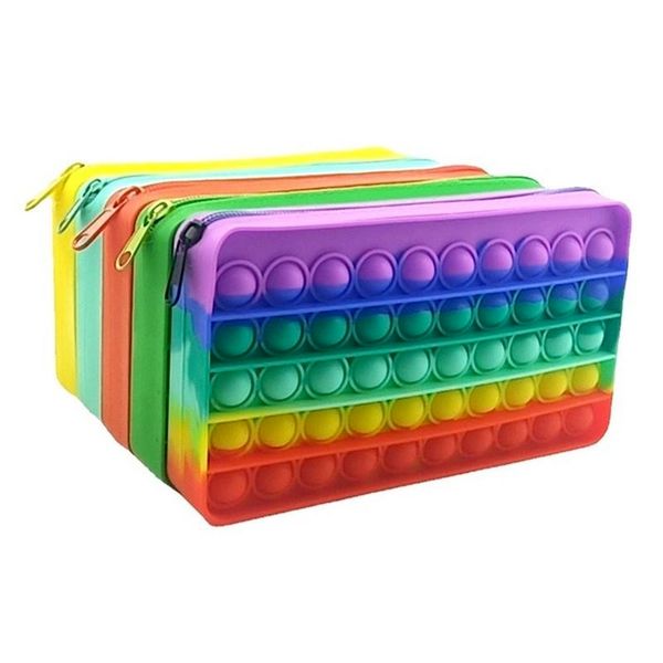 

dhl silicone rainbow push bubble pencil bag case fidget toy simple dimple finger toys decompression school pouches