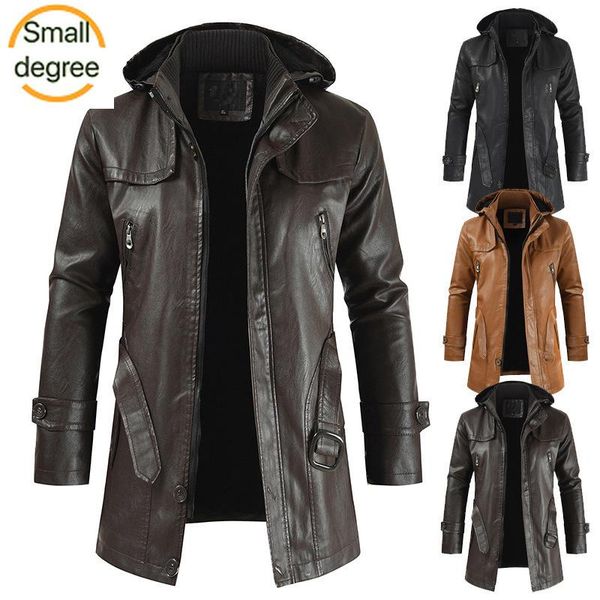 

men's fur & faux 2021 autumn and winter casual fashion pu leather hooded slim young motorcycle jacket cazadora hombre, Black