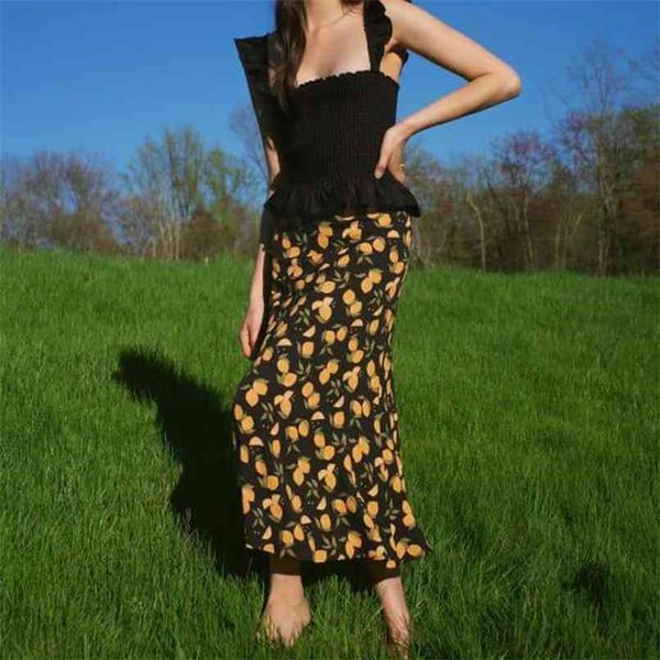 

summer casual women skirt printed skirts fruit 210430, Black