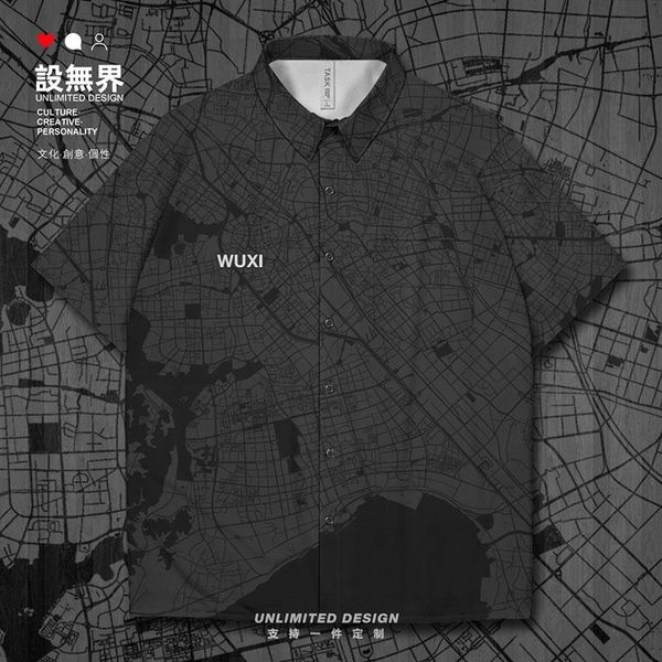 

men's casual shirts chinese china the land of fish and rice wuxi jiangsu city map short-sleeved shirt print mens oversized clothes summ, White;black