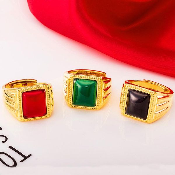 

wedding rings vintage gold opal design colorful gem 24k 1pc for men adjustable imitation party jewelry, Slivery;golden