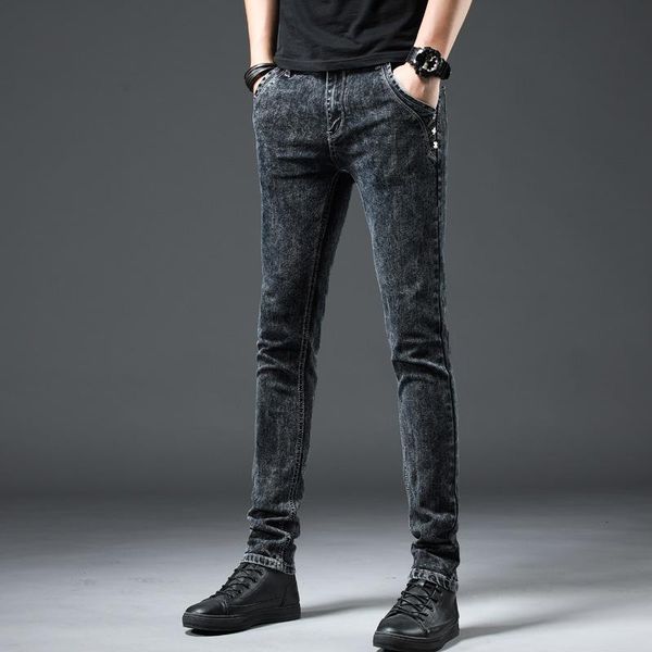 

men's jeans washed snowflake gray men's summer korean version of the trend stretch pants casual slim trousers, Blue