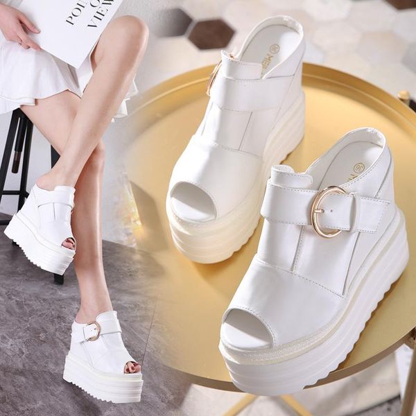 

slippers summer fashion wear women's 2021 wild super high with 14cm platform zapatos de mujer, Black