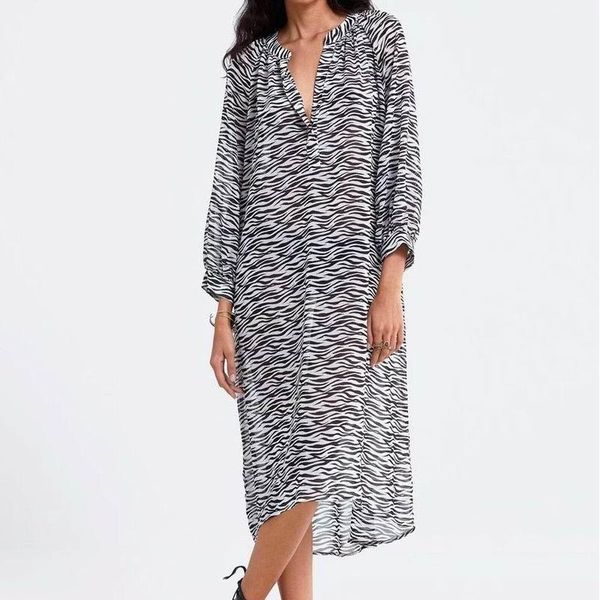 

casual dresses u-swear vintage women chiffon summer animal prints pattern modern lady loose dress feminino vestidos, Black;gray