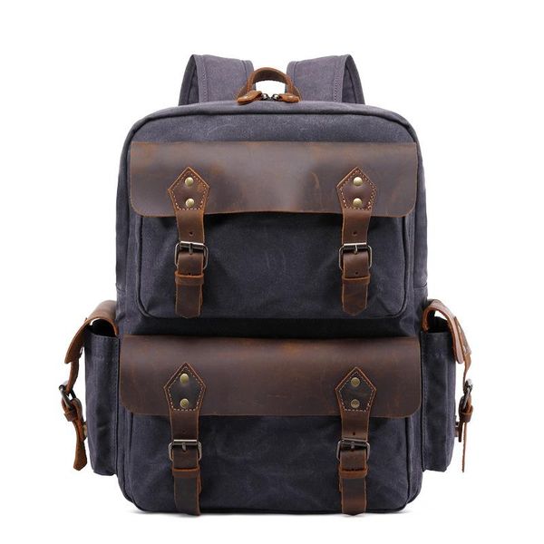 

backpack travel retro crazy horse leather men's oil wax canvas bagwaterproof computer