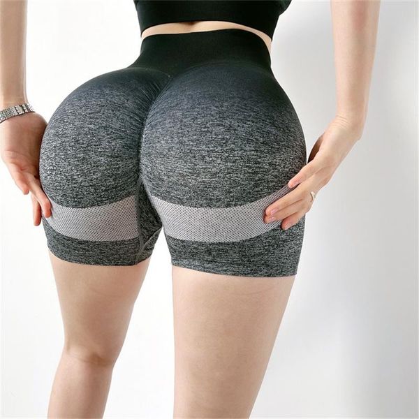 

yoga outfit sport seamless booty shorts women elastic high waist sportswear gradient gym fitness push up tight scrunch workout